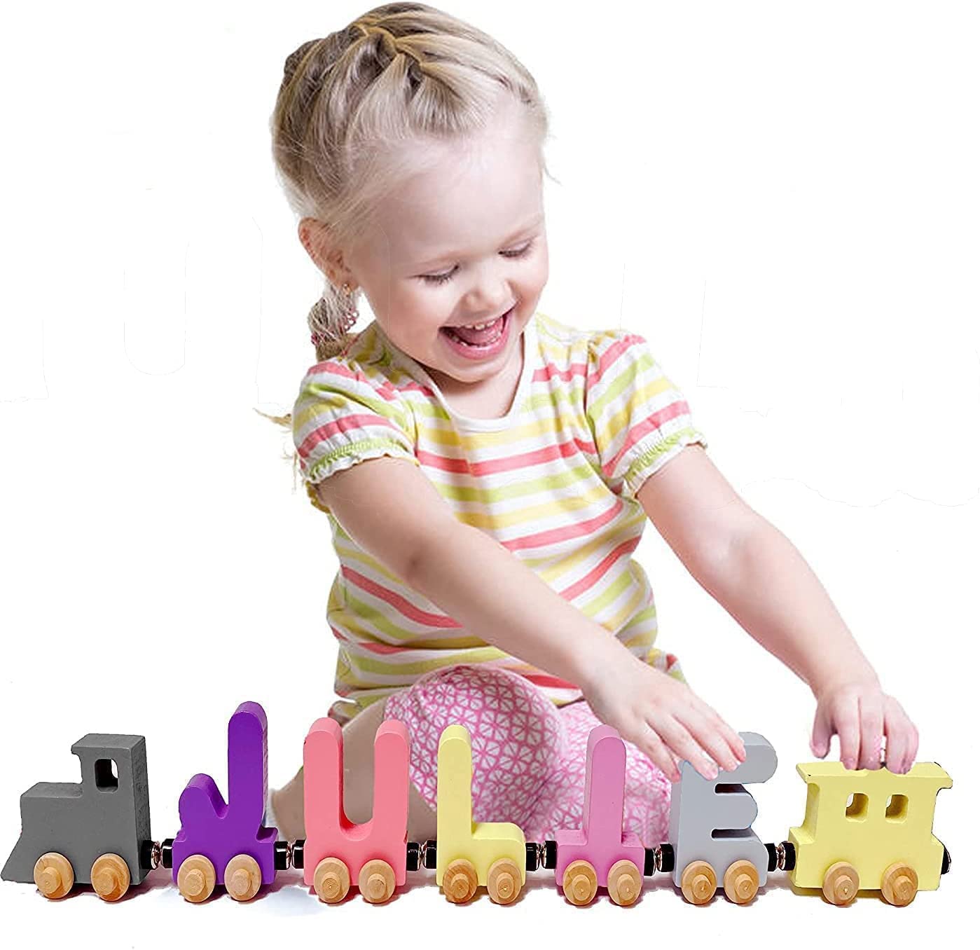 9 Letter Train Wooden Perosnalized Name Letters Includes Train & Wagon Letters Puzzle Includes Train & Wagon Free