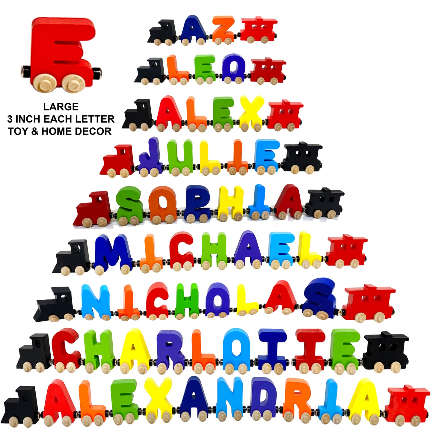 3 Letter Train Wooden Perosnalized Name Letters Includes Train & Wagon Letters Puzzle Includes Train & Wagon Free