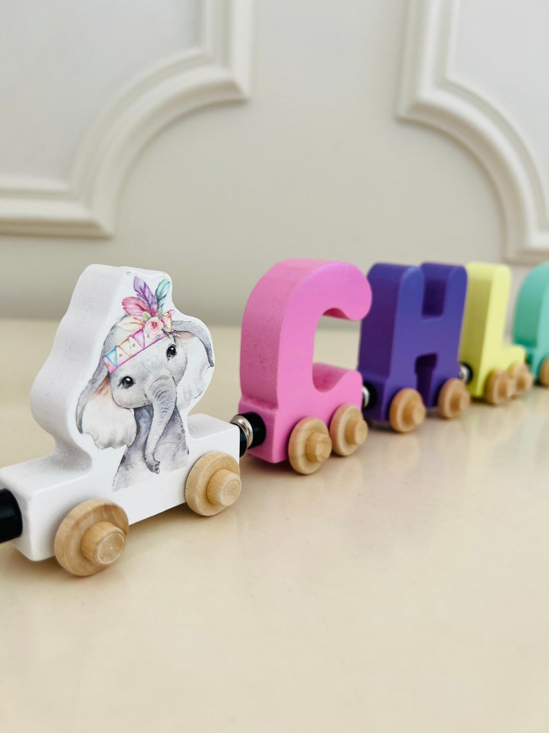 Build your own Boho Elephant jungle animal. Personalized Wooden Magnetic Alphabet Letters. Kids Educational Toy. Name puzzle.