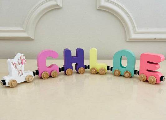 Build your own Train Deer with Balloons. Personalized Wooden Magnetic Alphabet Letters. Kids Educational Toy. Name puzzle.