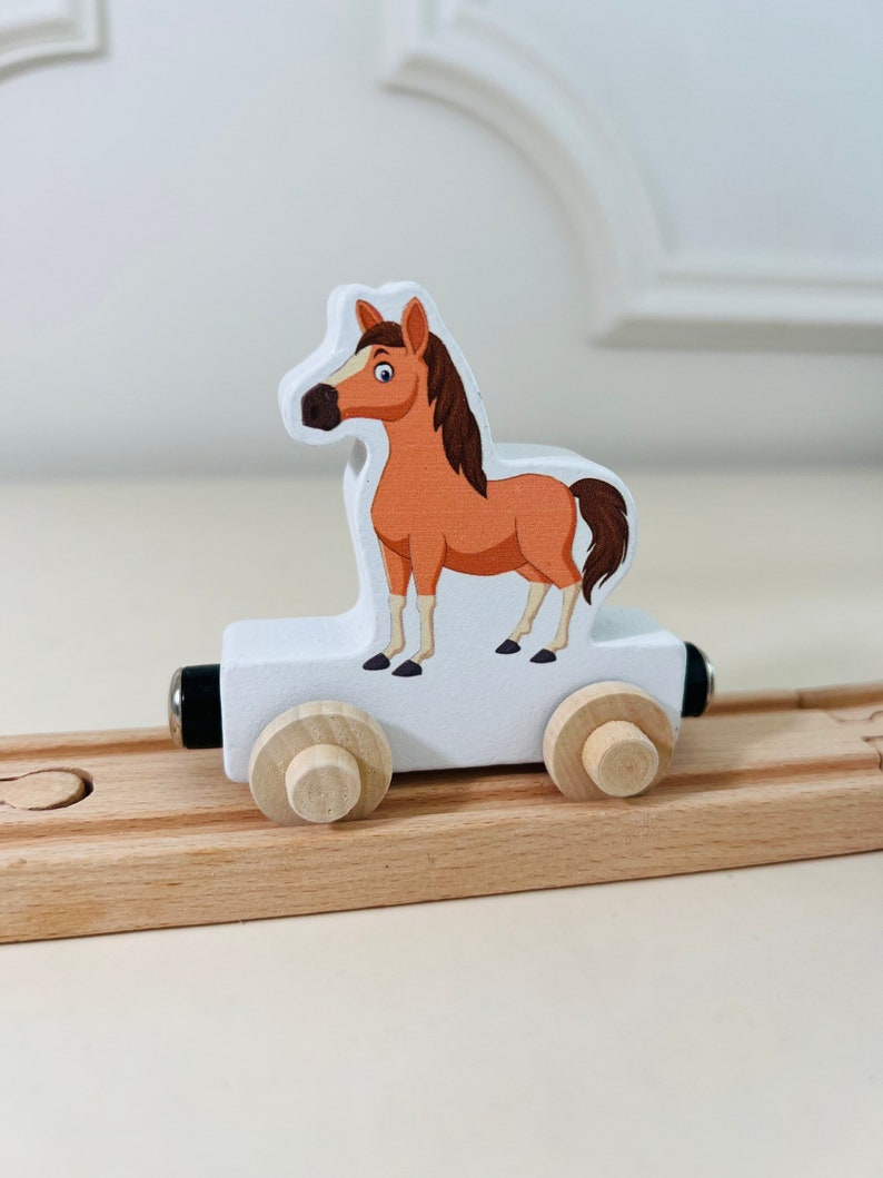 Build your own Train with a Pony. Personalized Wooden Magnetic Alphabet Letters. Kids Educational Toy. Name puzzle.