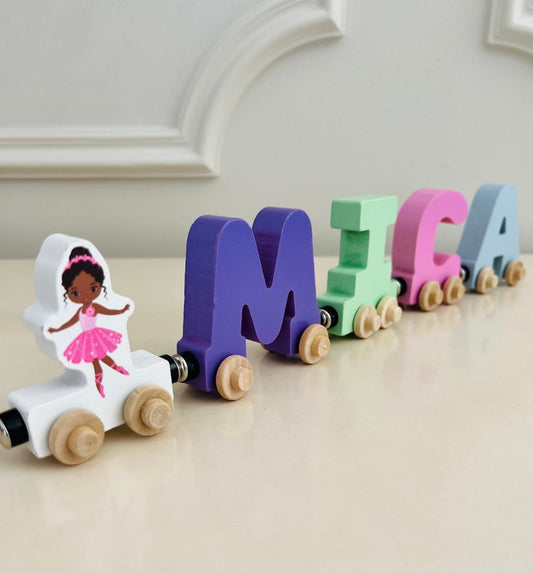 Build your own Train with a Black Pink Ballerina. Personalized Wooden Magnetic Alphabet Letters. Kids Educational Toy and Room Decoration.
