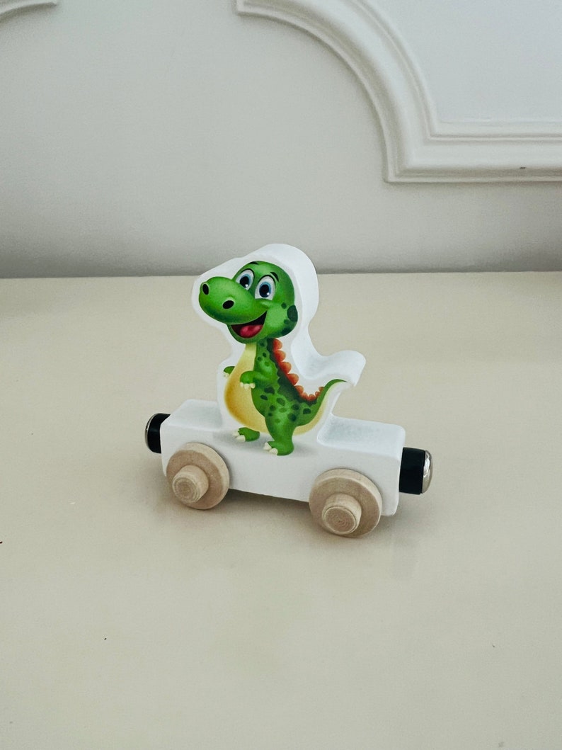 Build your own Train with a Green Baby Dragon. Personalized Wooden Magnetic Alphabet Letters. Kids Educational Toy. Name puzzle.