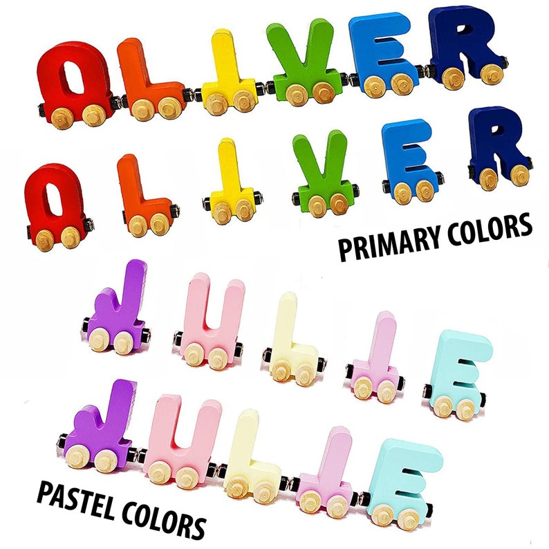 Build your own Train with a Three Dancing crayons. Personalized Wooden Magnetic Alphabet Letters. Kids Toy and Room Display. Name puzzle.