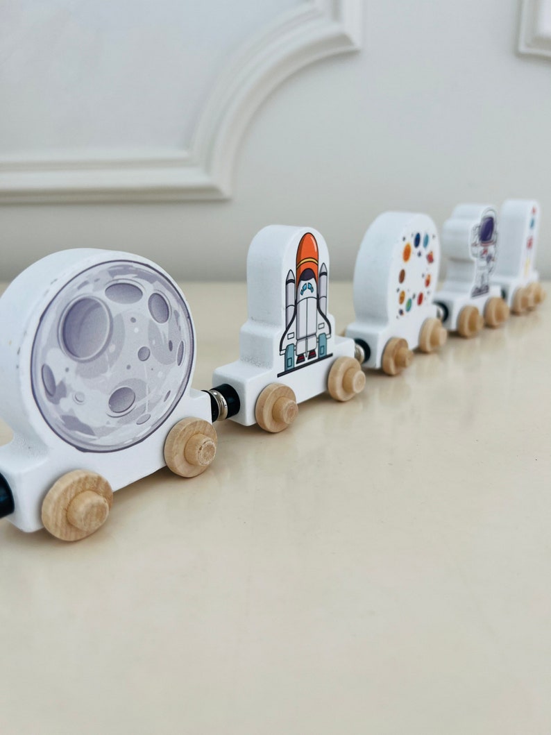 Build your own Train with a Rocket ship Spaceship. Personalized Wooden Magnetic Alphabet Letters. Kids educational Toy. Name puzzle.