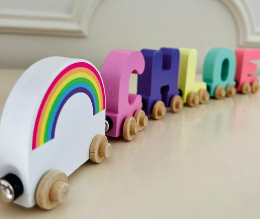 Build your own Train with a Pastel Rainbow. Personalized Wooden Magnetic Alphabet Letters. Kids Educational Toy. Name puzzle.