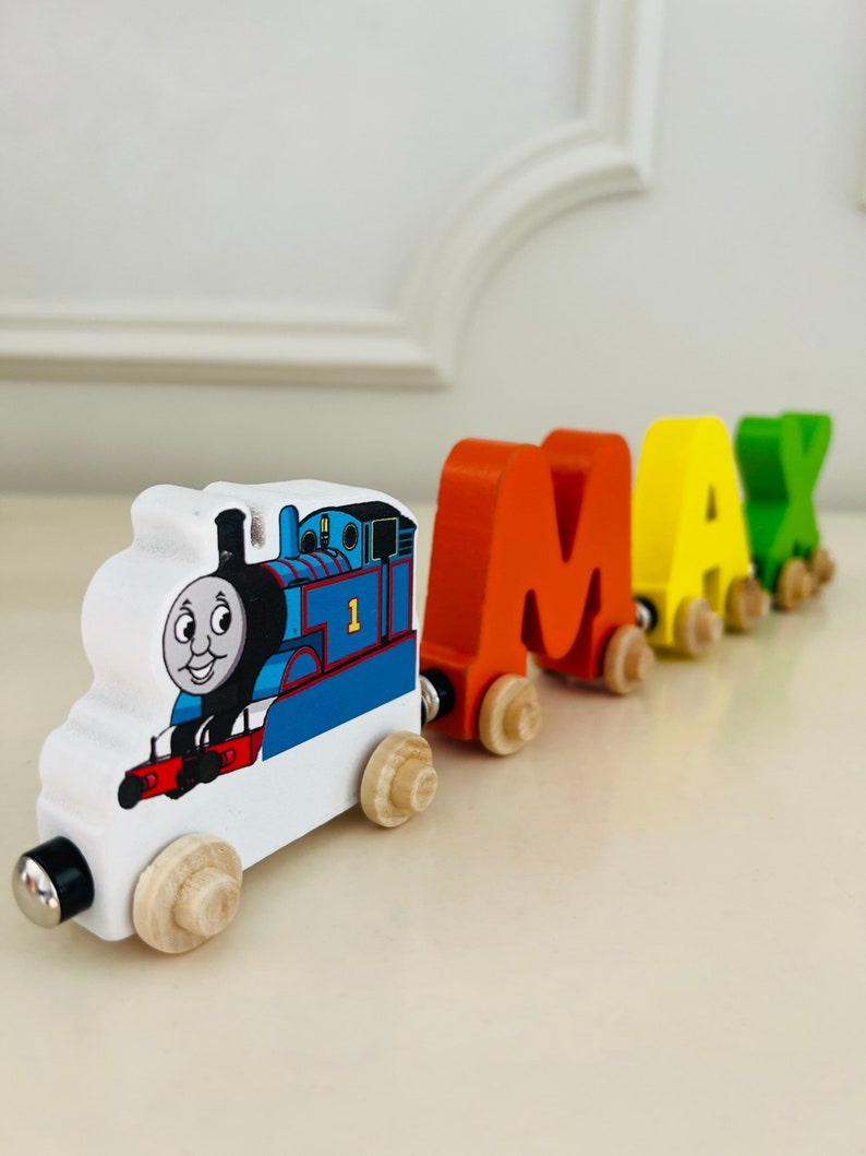 Build your own Train with a Blue Train. Personalized Wooden Magnetic Alphabet Letters. Kids Educational Toy. Name puzzle.