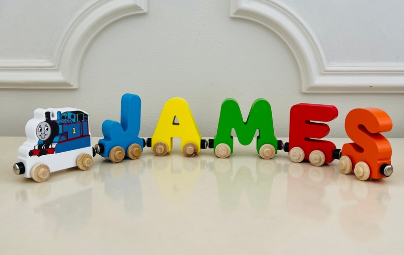 Build your own Train with a Blue Train. Personalized Wooden Magnetic Alphabet Letters. Kids Educational Toy. Name puzzle.