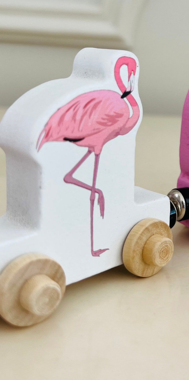 Build your own Train Pink Flamingo. Personalized Wooden Magnetic Alphabet Letters. Kids Educational Toy. Name puzzle.