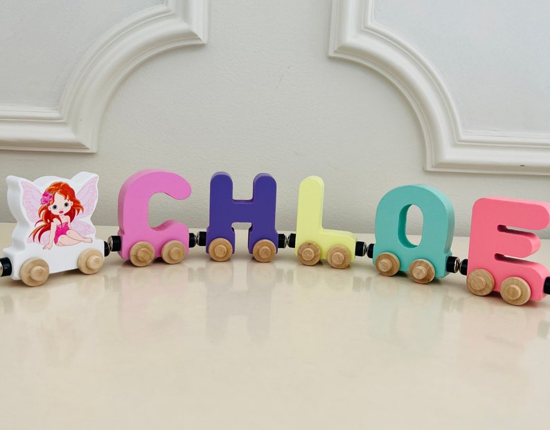 Build your own Train Fairy with Wings. Personalized Wooden Magnetic Alphabet Letters. Kids Educational Toy. Name puzzle.