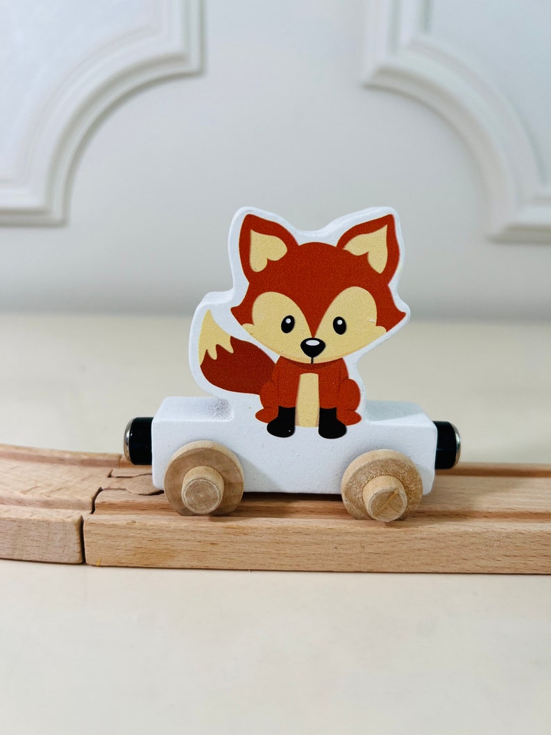 Build your own Train with a Baby Fox Woodland Animal. Personalized Wooden Magnetic Alphabet Letters. Kids Educational Toy. Name puzzle.