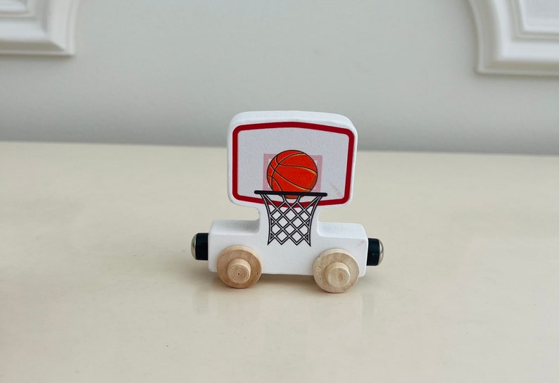 Build your own Train with a Basketball and Hoop. Personalized Wooden Magnetic Alphabet Letters. Kids educational Toy. Name puzzle.