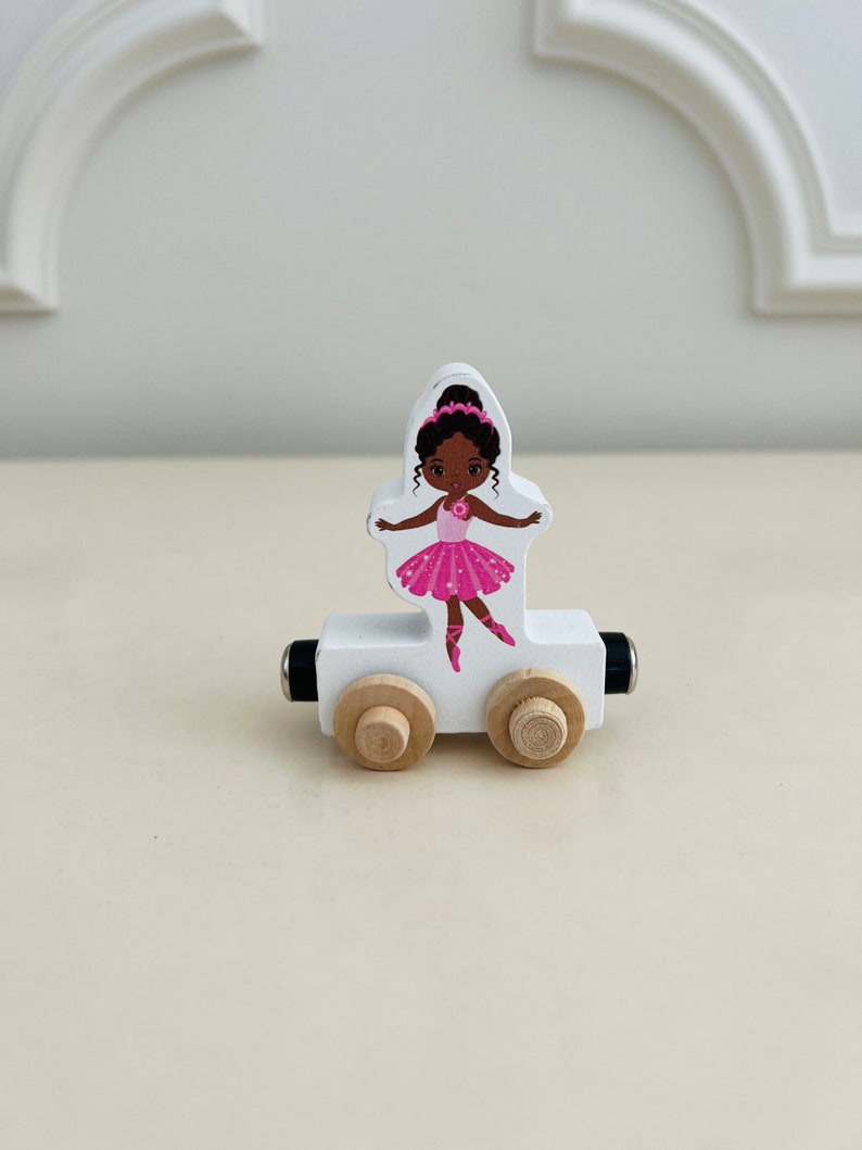 Build your own Train with a Black Pink Ballerina. Personalized Wooden Magnetic Alphabet Letters. Kids Educational Toy and Room Decoration.