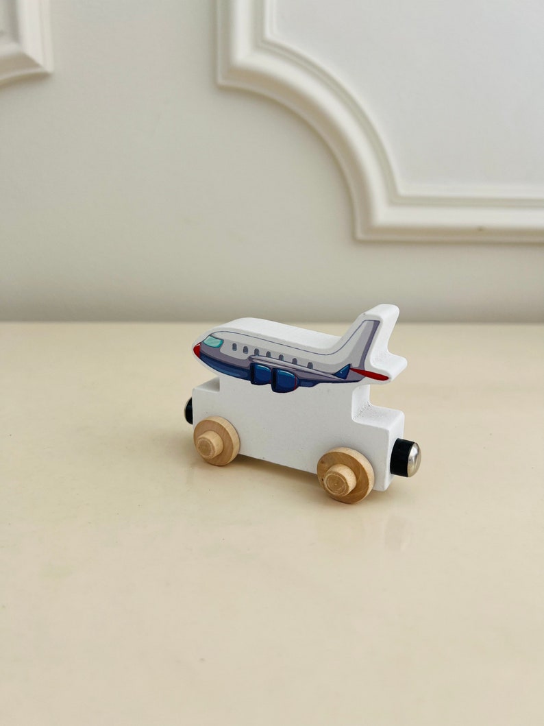 Build your own Train with an Airplane. Personalized Wooden Magnetic Alphabet Letters. Kids Educational Toy and Room Decoration.