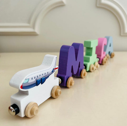 Build your own Train with an Airplane. Personalized Wooden Magnetic Alphabet Letters. Kids Educational Toy and Room Decoration.