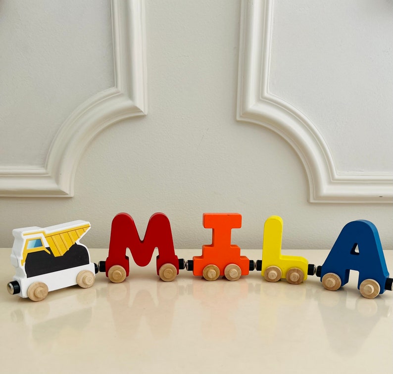 Build your own Train with a Dump Truck. Personalized Wooden Magnetic Alphabet Letters. Kids Educational Toy and Room Decoration.