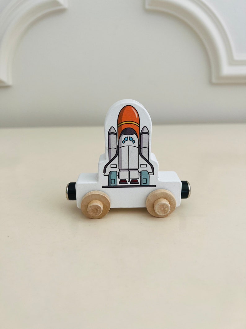 Build your own Train with a Spaceship Rocket. Personalized Wooden Magnetic Alphabet Letters. Kids Toy and Room Decoration. Name puzzle.