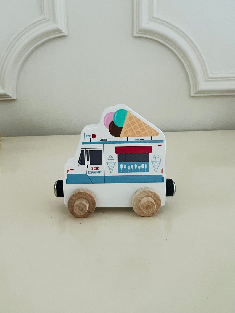Build your own Train with an Ice Cream Truck. Personalized Wooden Magnetic Alphabet Letters. Kids Educational Toy. Name puzzle.