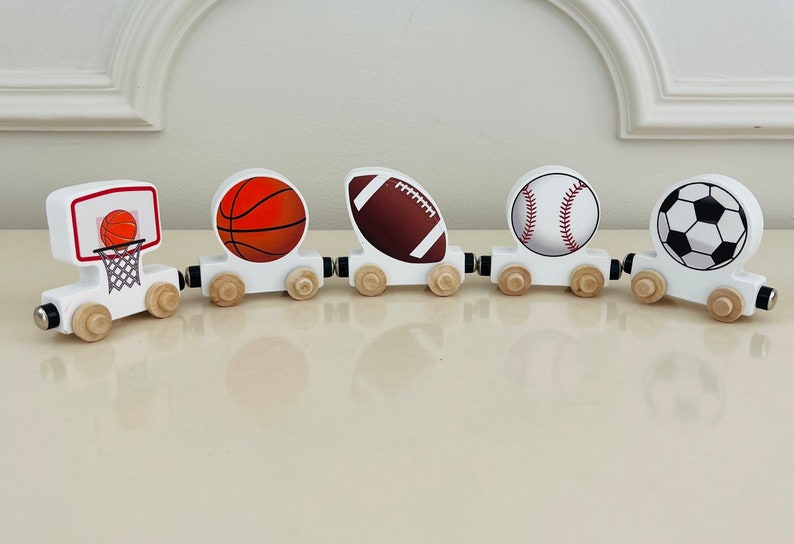 Build your own Train with a football. Personalized Wooden Magnetic Alphabet Letters. Kids educational Toy. Name puzzle.