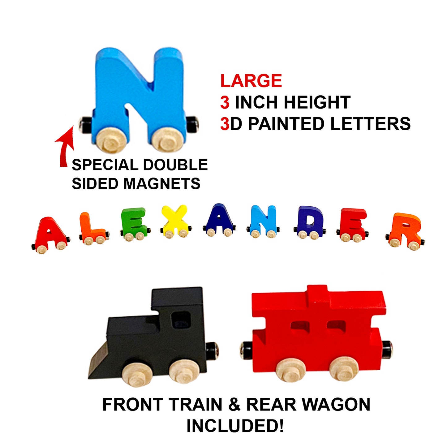 Wooden Personalized Name Alphabet Train Letters Puzzle Includes Train & Wagon